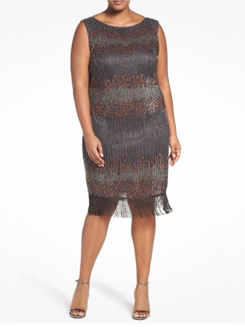 Pisarro Nights Black Beaded Fringe Midi Dress